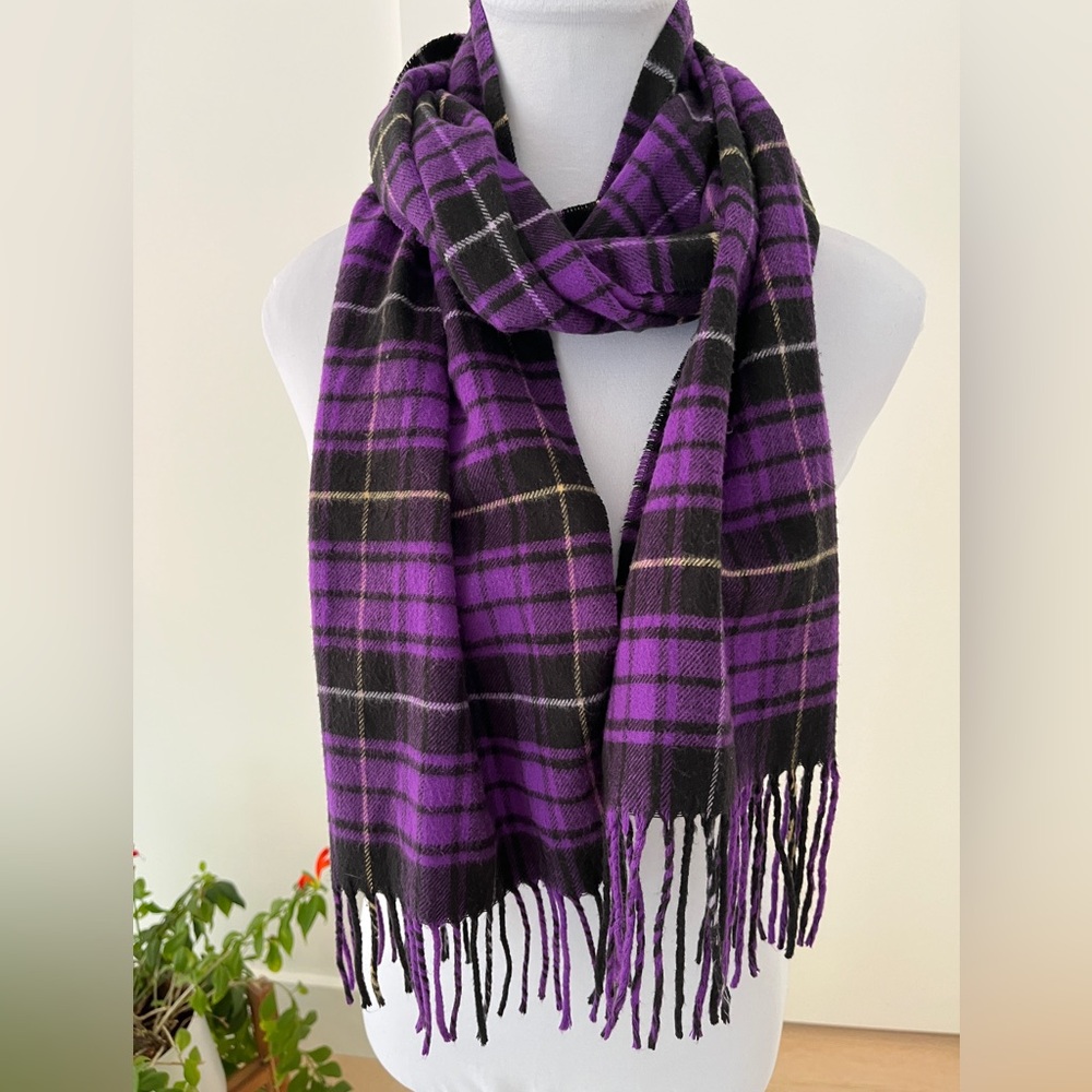 CASHMINK Winter Scarf Oblong Purple Plaid Preppy Colourful Fringe Cozy Soft
